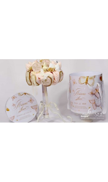 Trusou botez personalizat si brodat cu fluturi roz albi sau gold 5